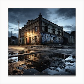 Abandoned Building At Night Canvas Print