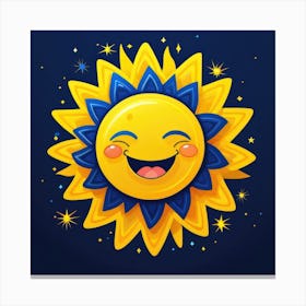 Lovely smiling sun on a blue gradient background 57 Canvas Print