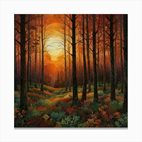 Abstract Depiction Of A Forest At Sunset 2 Canvas Print