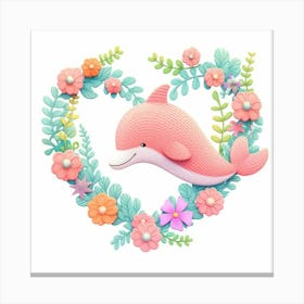 Pink Knitted Whale Floral Heart Nursery Wall Art Canvas Print