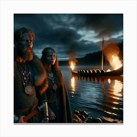 Viking Longboat Funeral Canvas Print