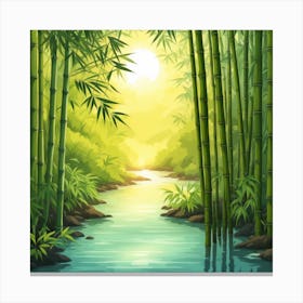 A Stream In A Bamboo Forest At Sun Rise Square Composition 29 Canvas Print
