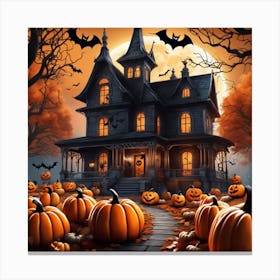 Halloween House With Pumpkins 3 Canvas Print