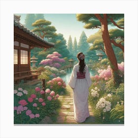 Asian Girl in the Garden Canvas Print
