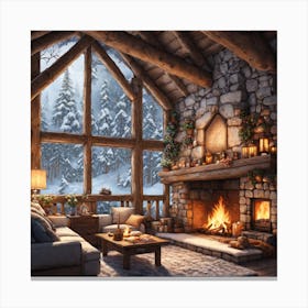 In Winter In A Cozy Rustic Wood House Nestled Amidst A Dense Forest A Big Family Huddle Closely A 483715356 Canvas Print