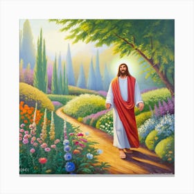 Jesus Walking In The Garden Canvas Print