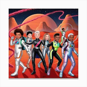 A Vibrant Digital Illustration Of An Astronaut Dance Party 3 Canvas Print