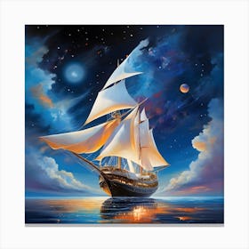 Sailing Ship At Night Canvas Print