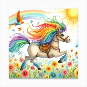 Rainbow Horse In The Meadow Canvas Print
