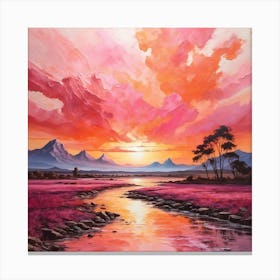 Acrilyc painting of a beautiful pink/orange sunset, painting Canvas Print
