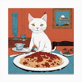 Cat With Spaghetti 2 Canvas Print