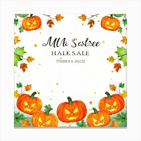 Autumn Sale Banner Watercolor Style Exploding With Vibrant Hues Of Pumpkin Orange And Leaf Green (3) Canvas Print