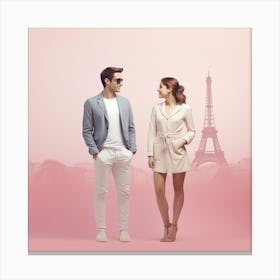 Man And Woman In Paris in pink Canvas Print
