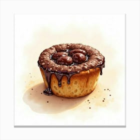 A Delicate Watercolor Portrait Of A Warm And Gooey Chocolate Bread Pudding With A Hint Of Bourbon Canvas Print