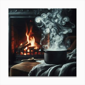 Steaming Pot On Fire Canvas Print