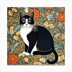 william morris black Cat On A Flower Canvas Print