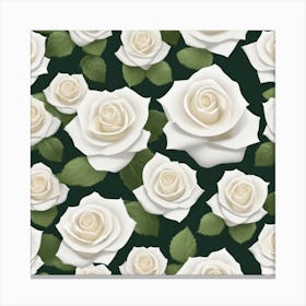 White Roses On Green Background Canvas Print