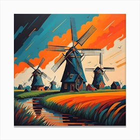 Windmills At Sunset Canvas Print