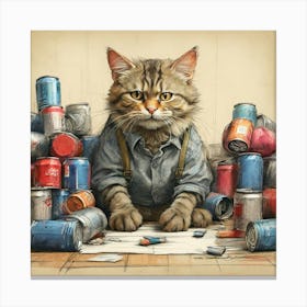 Cat With Cans Canvas Print