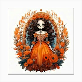 Firefly Character, Girl, Big Eyes, Orange, White, Flowers, Wreath, Curly Hair, Long Dress, Floral, P (3) Canvas Print