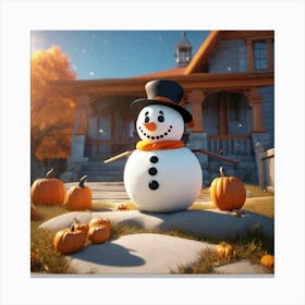 Snowman with the pumpkins  Canvas Print