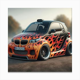 Flames On A Smart Car 1 Canvas Print