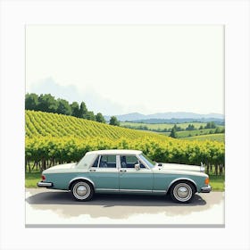 Elegant Sedan Near A Peaceful Vineyard, Watercolor Painting 1 Canvas Print