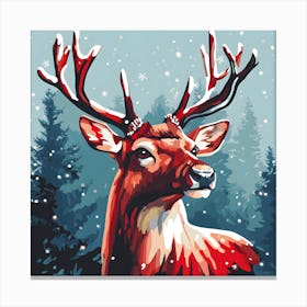 Majestic Christmas Reindeer Illustration: Festive Winter Art for Home Décor Canvas Print