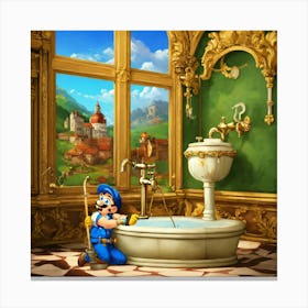 A Happy Plumber Installing Faucet Painting Baroque (3) Canvas Print