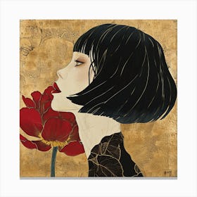 Oneeline42 Korean Art Painting Of A Flower With A Gold Backgr 07792790 2de9 4996 A657 541589d5afdc 2 ١٠٥٦٤٣ Canvas Print