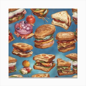 Sandwiches On A Blue Background Candwich ( Bohemian Design ) Canvas Print