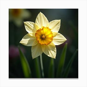 A Radiant Daffodil With Petals Of Shimmering, Fractal Light Blooming In A Magical Garden Canvas Print