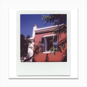 Polaroid Menorca Spain House Window Blue Sky Holiday Canvas Print