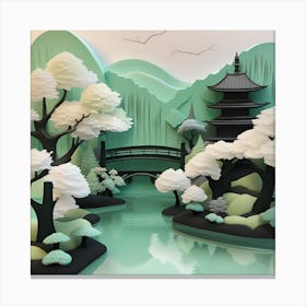 3d Paper Art Pop Up Art Textured Landscape Mint Green Canvas Print