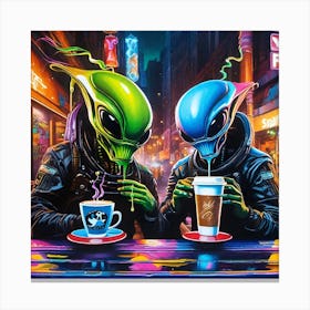 Aliens Drinking Coffee Canvas Print