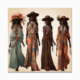 Women's silhouettes in boho style 1 Canvas Print