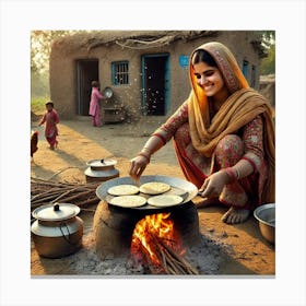 Woman Cooks A Meal, Punjab, Pakistan Canvas Print