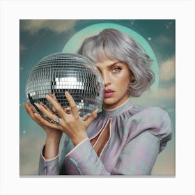 Woman With White Hair Holding A Disco Ball (4) Canvas Print