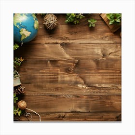 Earth Day Wooden Table From Above Banner Texture 17 Canvas Print