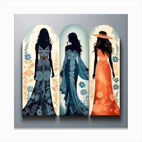 Boho Art three Women silhouettes Canvas Print