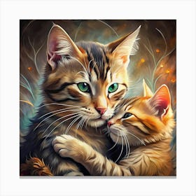 Two Cats Hugging Canvas Print