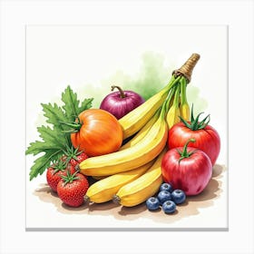 Elegant Watercolor Portrayal Of Colorful Produce In A Lovely, Artistic Setting 1 Canvas Print