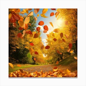 Autumn Leaves Falling On The Road Canvas Print