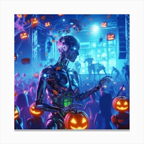 Halloween Party With Robots Canvas Print