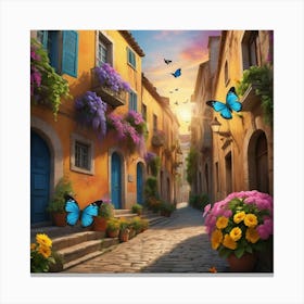 Street Scene With Butterflies Canvas Print