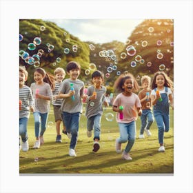 Children Playing With Bubbles Canvas Print