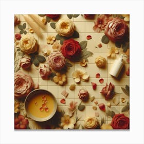 Roses On A Tiled Floor Canvas Print