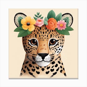 Floral Baby Jaguar Nursery Illustration (6) Canvas Print