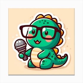 Cartoon Dinosaur With Microphone Canvas Print