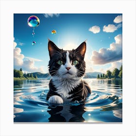 Cat In The Water Canvas Print